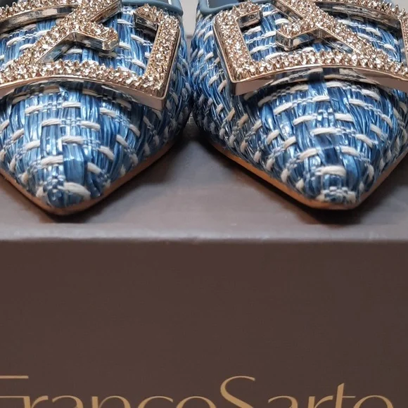 Franco Sarto Textured Blue Slingback Heels Sz 6.5 - Picture 2 of 9